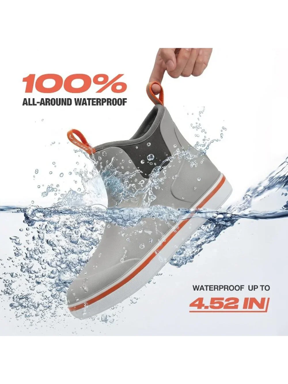 Men's Grey Waterproof Fishing Rubber High Traction Non-Slip Ankle Rain Boots